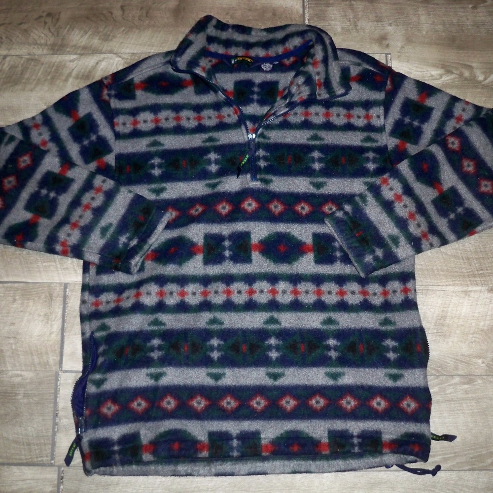 Vtg Eddie Bauer 1/4 Zip Fleece Pullover Hoodie Men's Indian Ski Aztec Tall Large